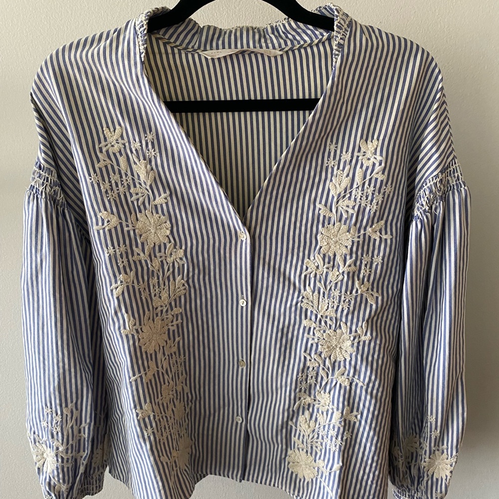 Zara Stripe Embroidered Blouse